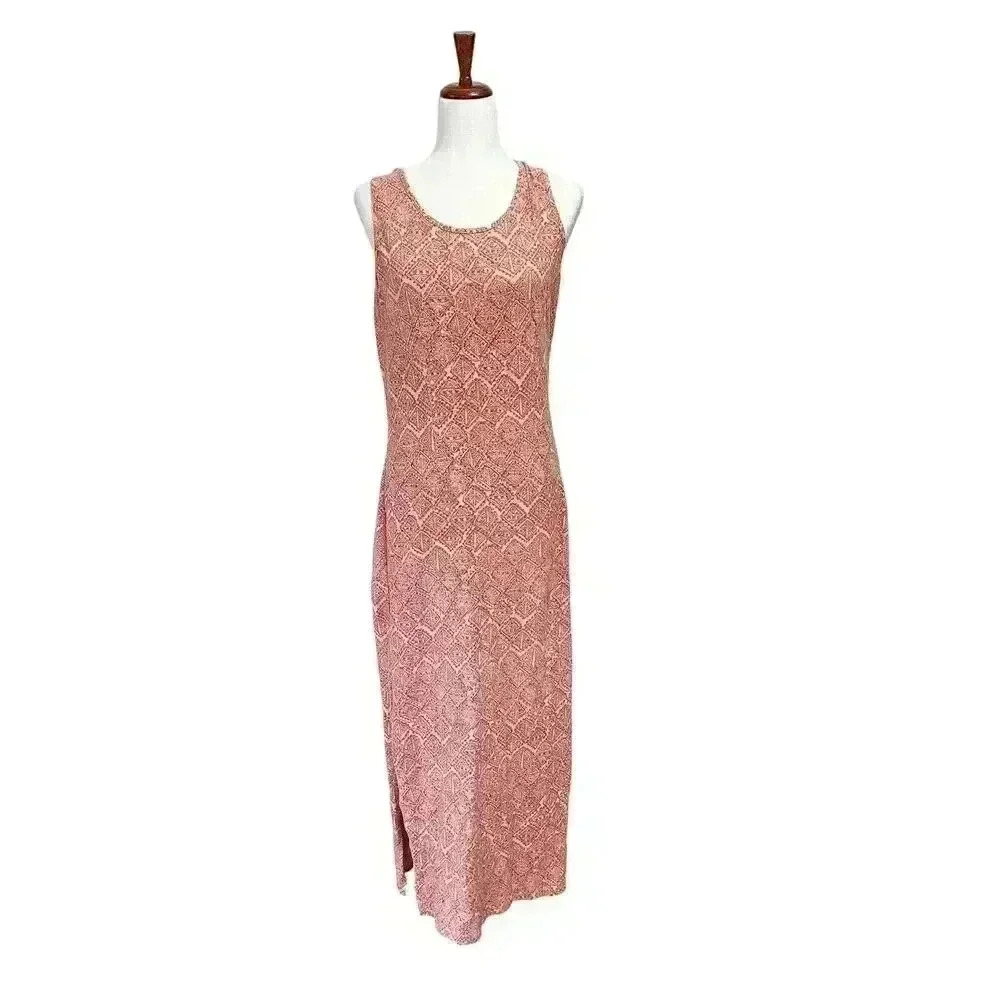 The Territory Ahead Dress Medium Women's Coral Print Sleeveless Red Maxi Boho‎